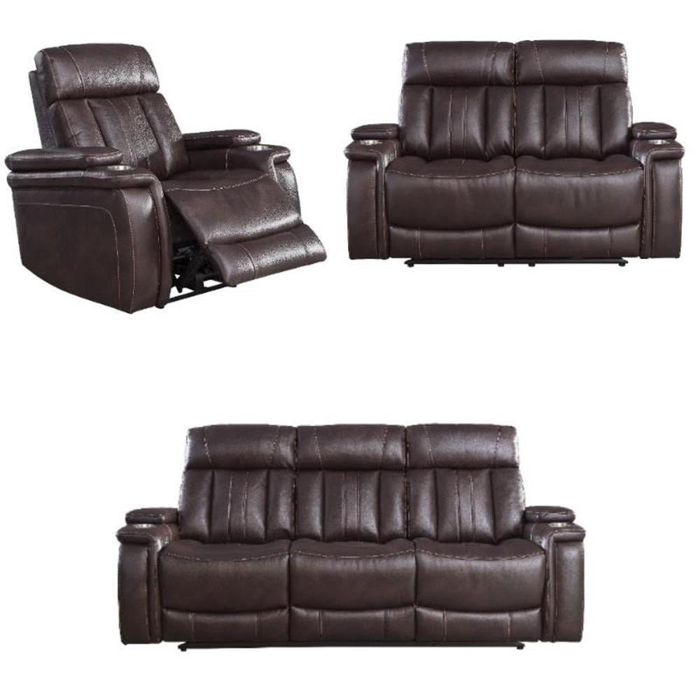Home Square 3-Piece Set with Recliner &amp; Loveseat &amp; Sofa in Fantom Brown ...
