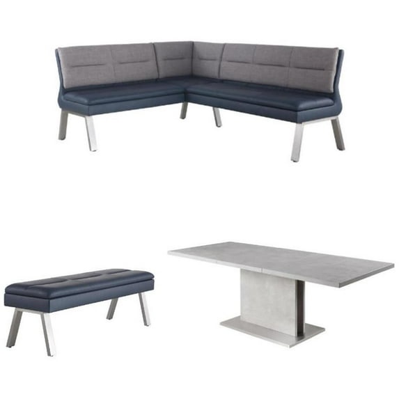 Home Square 3-Piece Set with Reversible Nook & Tufted Bench & Dining Table