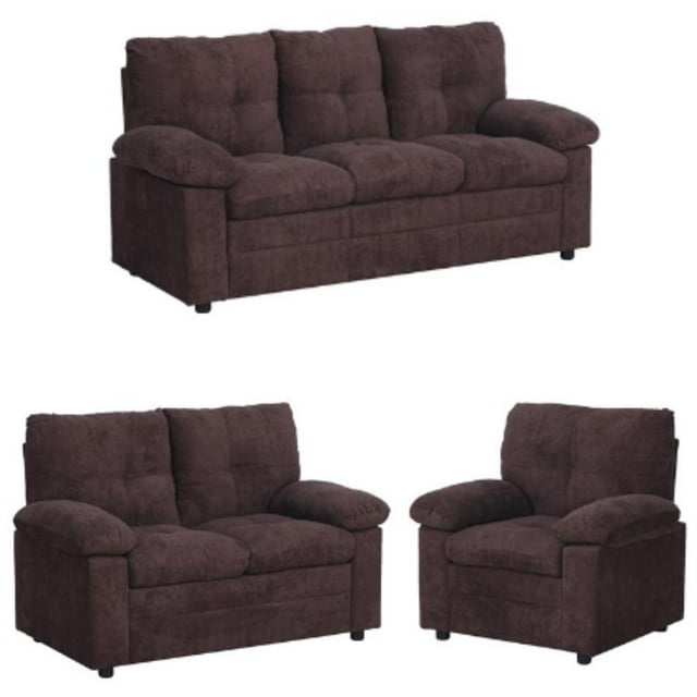 Home Square 3Piece Set with Sofa and Loveseat and Chair in Brown