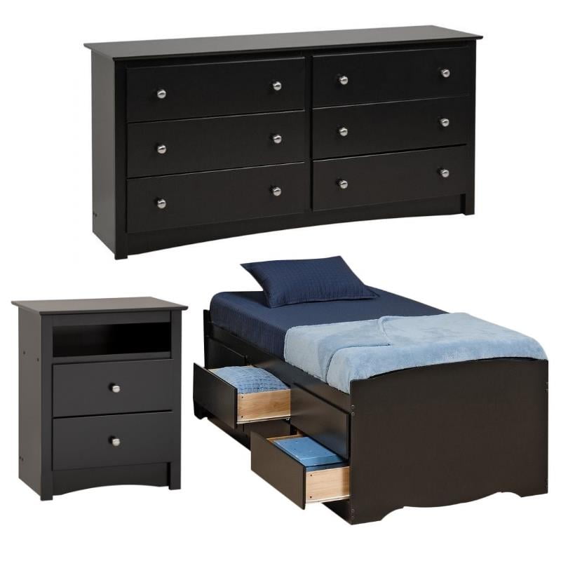 Home Square 3Piece Set with Tall Twin Storage Double Dresser & Tall