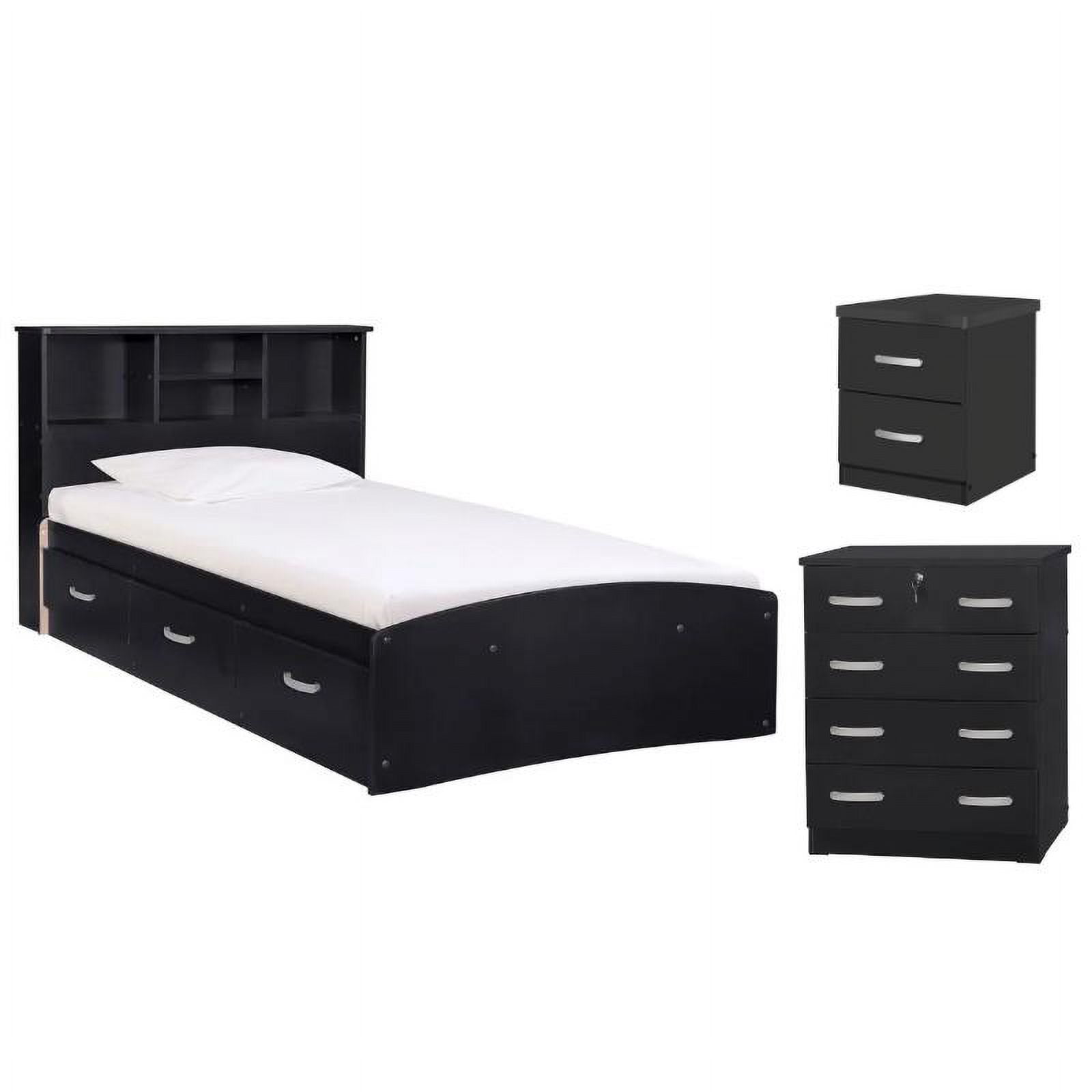 Home Square 3Piece Set with Twin Bed Dresser with Lock & Nightstand in