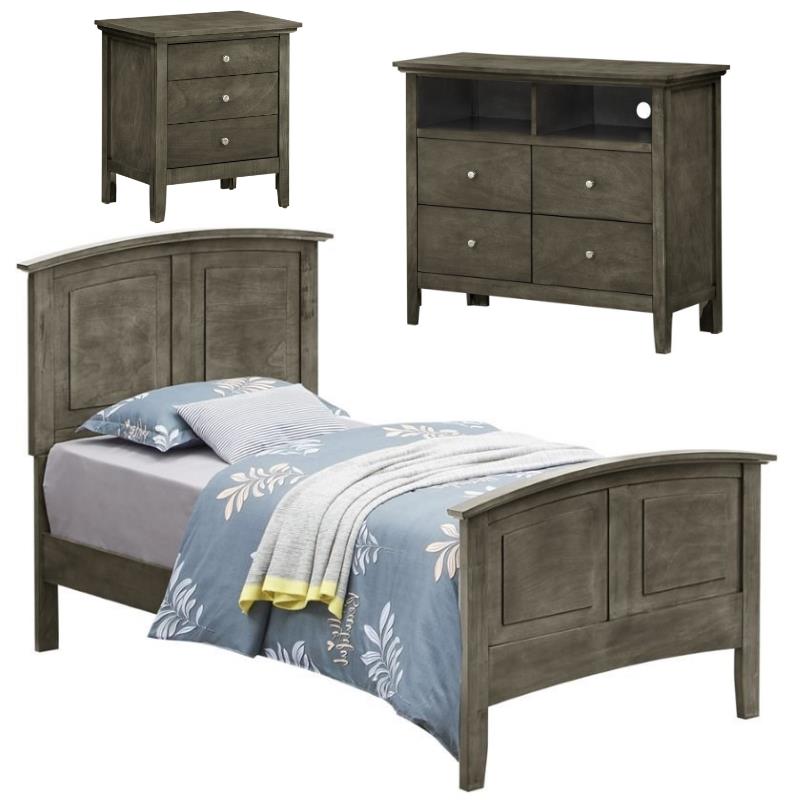 Home Square 3Piece Set with Twin Bed TV Stand and 3Drawer Nightstand