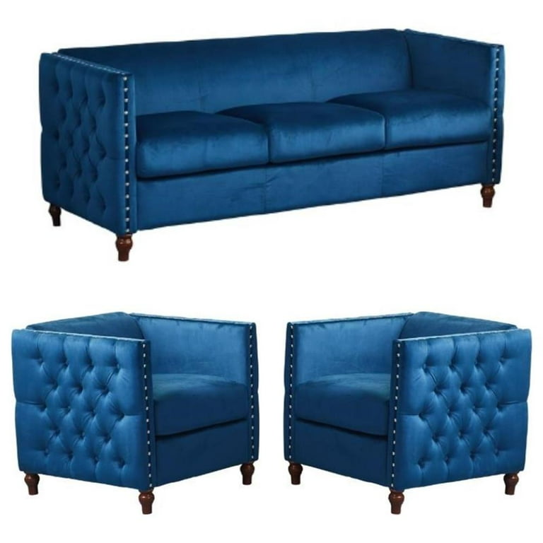 Home Square 3-Piece Set with Velvet Livingroom Sofa and 2 Chairs