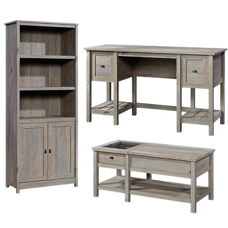 Home Square 3 Piece Set with Writing Desk 3-Shelf Bookcase & Coffee Table