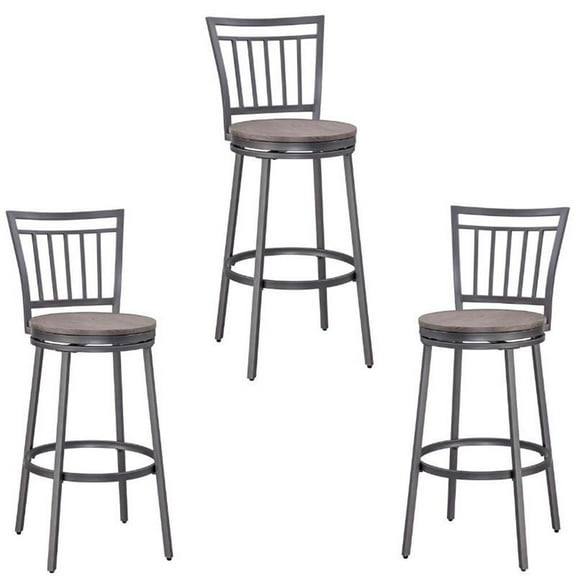 Home Square 3 Piece Slatback Metal Swivel Counter Stool Set in Gray