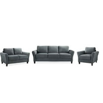 Home Square 3 Piece Sofa Set with Sofa, Loveseat, and Accent Chair in Dark Gray