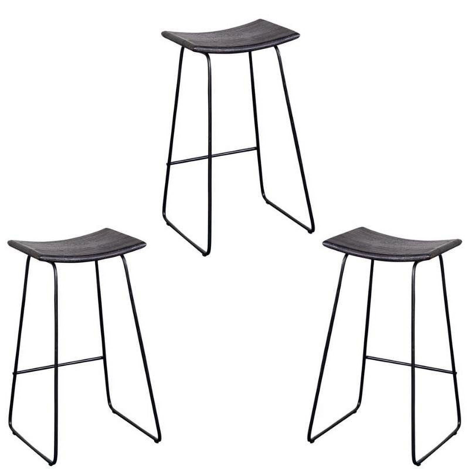 Home Square 3 Piece Solid Wood Bar Stool Set with Metal Base in Black