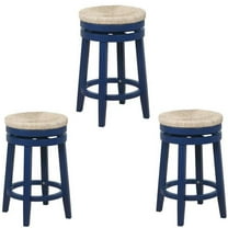Home Square 3 Piece Solid Wood Swivel Rush Counter Stool Set in Navy Blue
