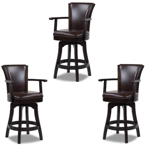 Home Square 3 Piece Swivel Faux Leather Counter Stool Set in Vintage Brown