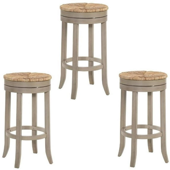 Home Square 3 Piece Swivel Rush Seat Bar Stool Set in Weathered Gray