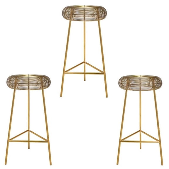 Home Square 3 Piece Tuscany Rich Metal Bar Stool Set in Gold