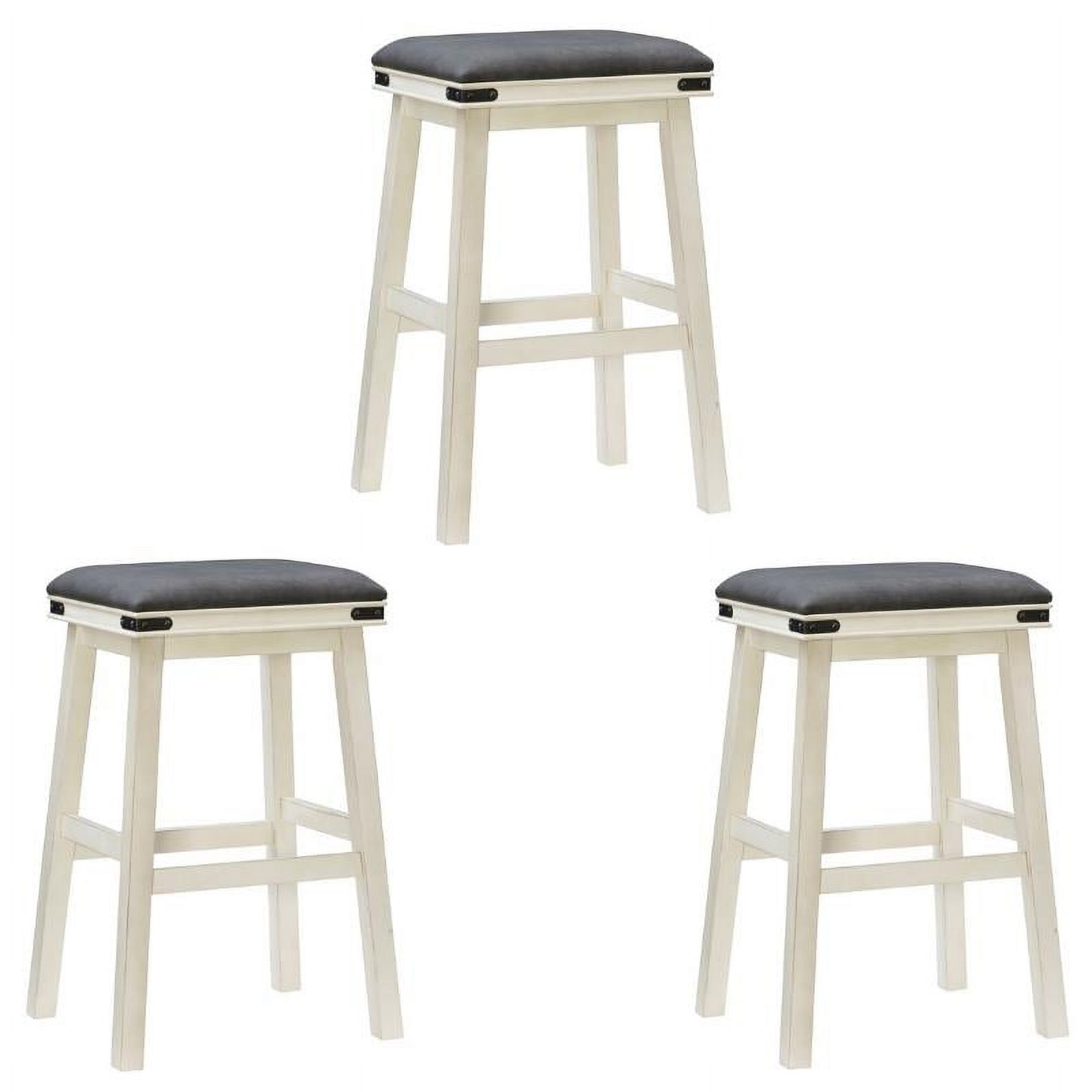 Home Square 3 Piece Wood and Faux Leather Backless Bar Stool Set in