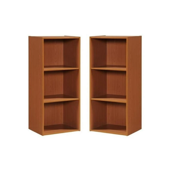 Home Square 3 Shelf Multi-Purpose Wooden Bookcase Set in Cherry (Set of 2)