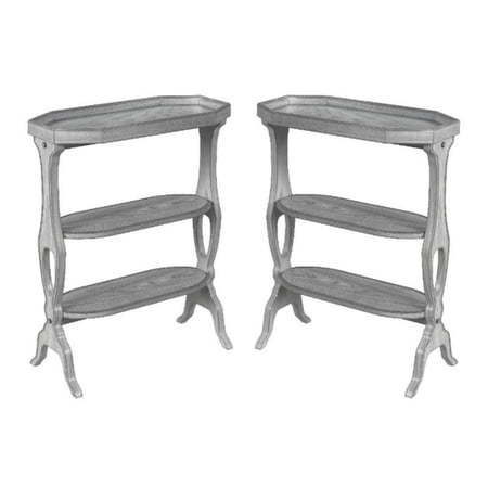 Home Square 3-Shelves Side Table in Powder Gray Finish - Set of 2