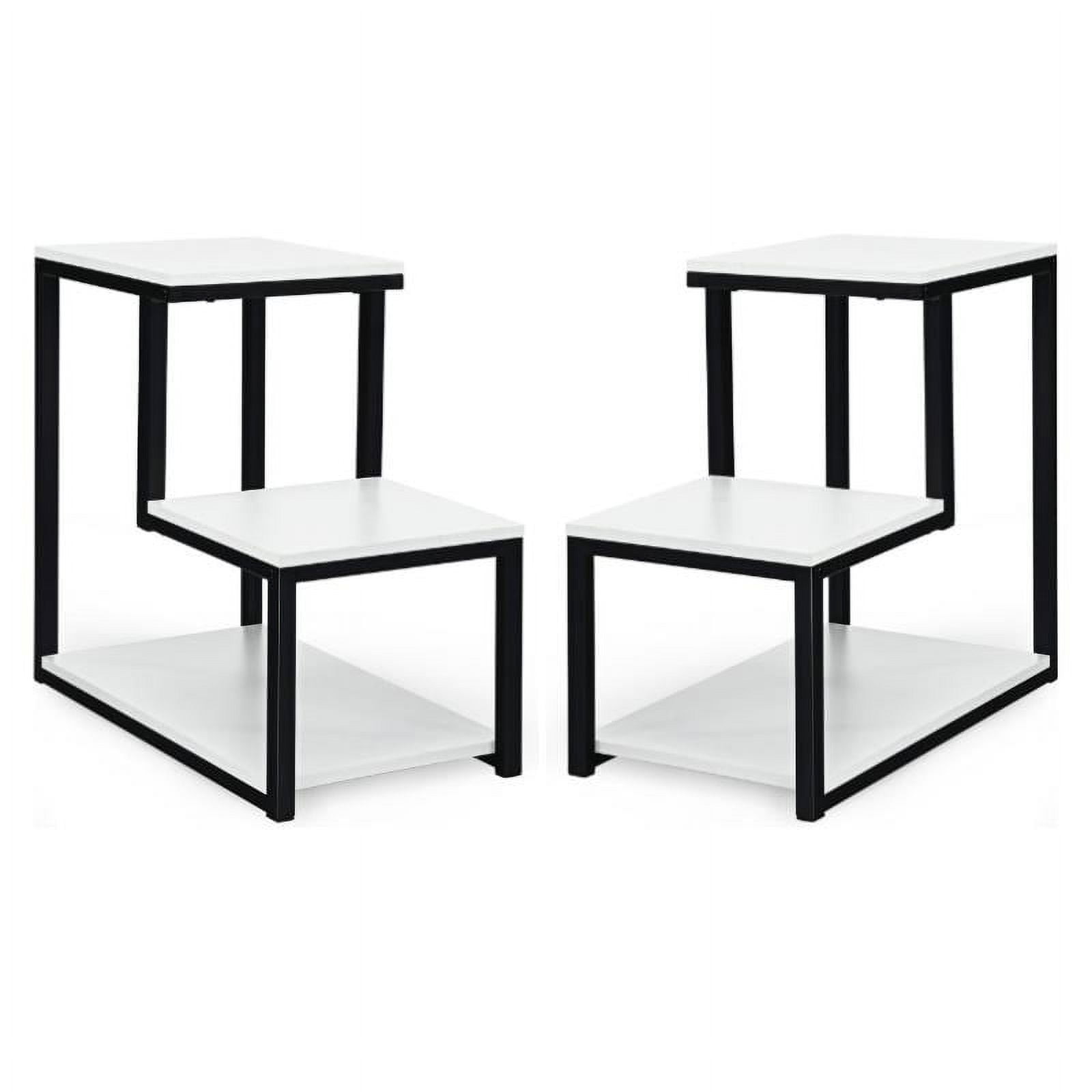 Home Square 3Tier Steel End Table with Storage Shelf in White Set of