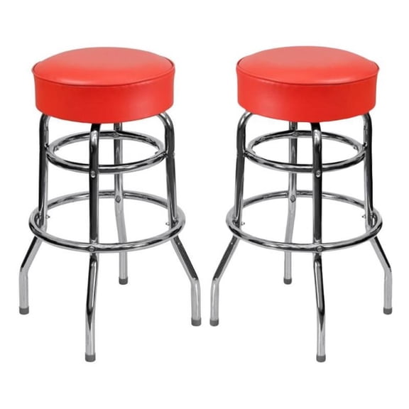 Home Square 30.25" Metal Restaurant Bar Stool in Red - Set of 2
