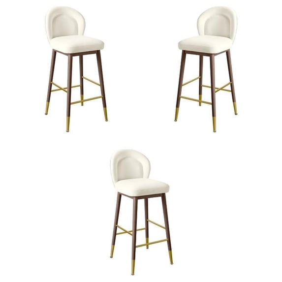 Home Square 30.3" Mid-Century Velvet Barstool in Cream - Set of 3