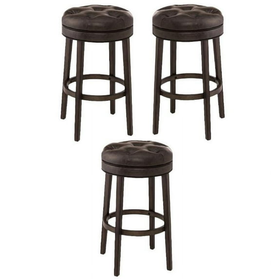 Home Square 30.5" Faux Leather Swivel Bar Stool in Charcoal Gray - Set of 3