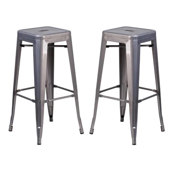 Home Square 30" Backless Metal Bar Stool in Gray Finish - Set of 2