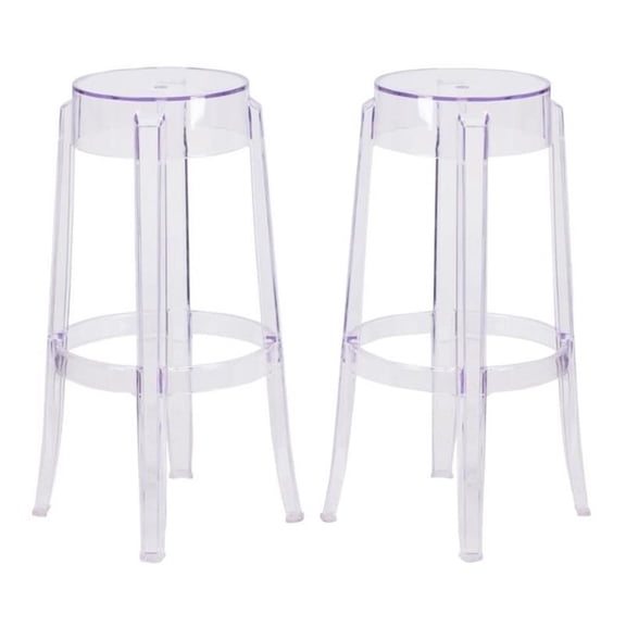 Home Square 30" Backless Transparent Bar Stool in Clear Finish - Set of 2