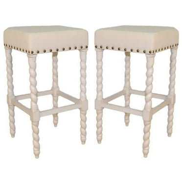Home Square 30" Bar Stool in Vintage White Linen Finish - Set of 2
