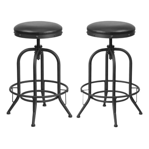 Home Square 30" Barstool With Swivel Lift Leather Seat In Black - Set of 2