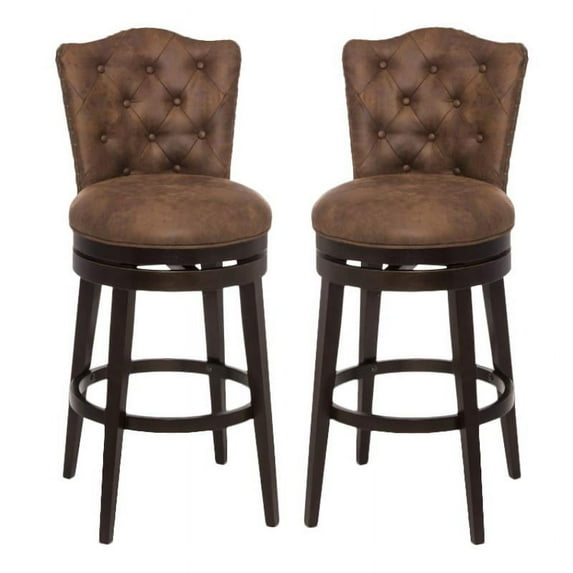 Home Square 30" Faux Leather Swivel Bar Stool in Chocolate - Set of 2