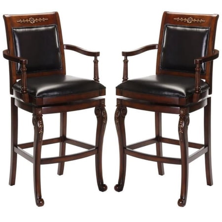 Home Square 30" Leather Bar Stool in Distressed Cherry - Set of 2