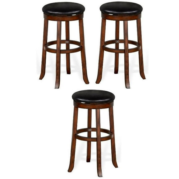 Home Square 30" Mahogany Wood Backless Swivel Stool in Medium Brown - Set of 3