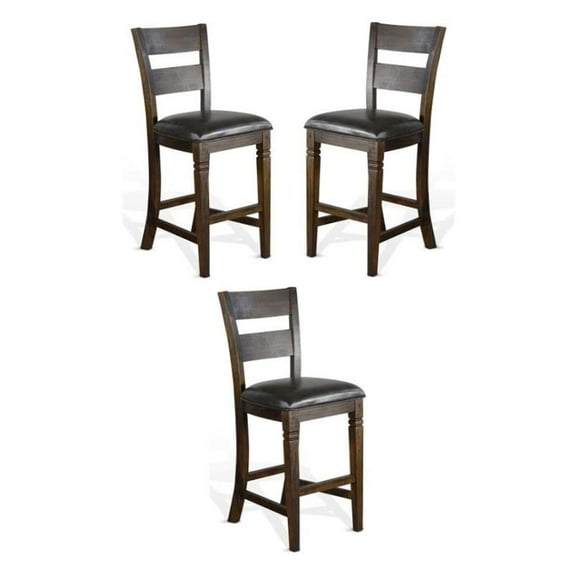 Home Square 30" Mahogany Wood Ladderback Barstool in Tobacco Leaf - Set of 3