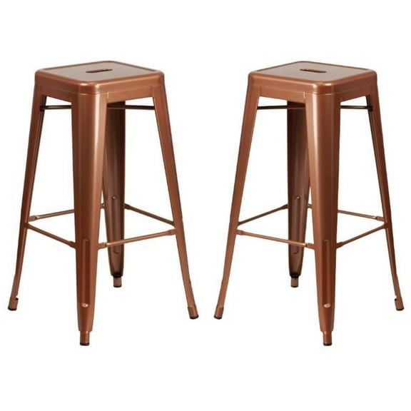 Home Square 30" Metal Backless Bar Stool in Copper - Set of 2