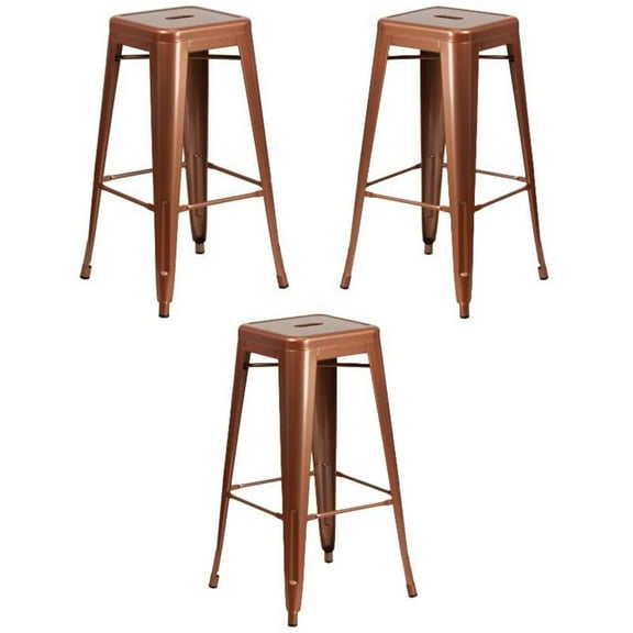Home Square 30" Metal Backless Bar Stool in Copper - Set of 3
