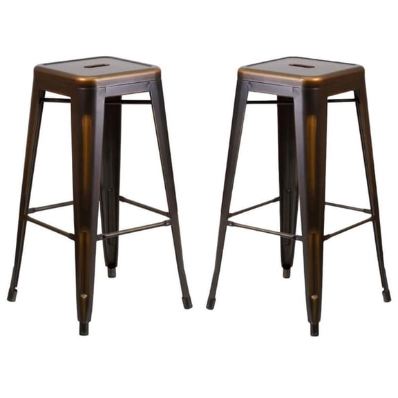 Home Square 30" Metal Backless Bar Stool in Distressed Copper - Set of 2