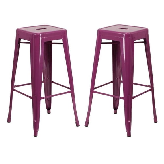 Home Square 30" Metal Backless Bar Stool in Purple - Set of 2