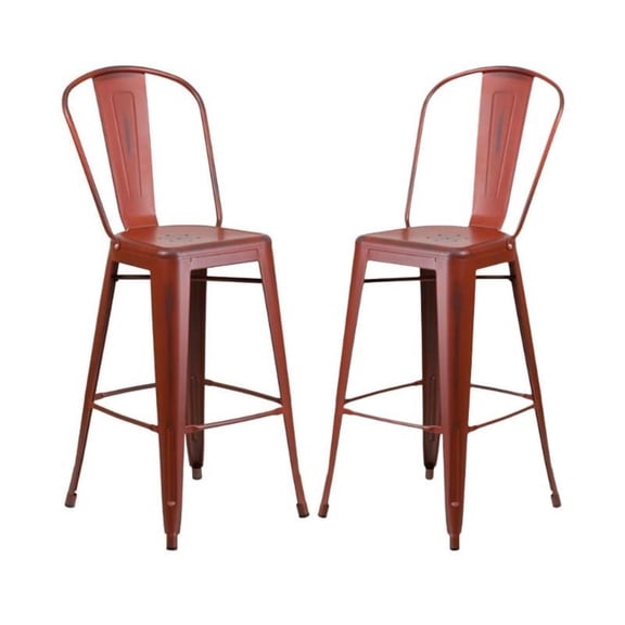 Home Square 30" Metal Bar Stool in Distressed Kelly Red - Set of 2