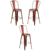 Home Square 30" Metal Bar Stool in Distressed Kelly Red - Set of 3