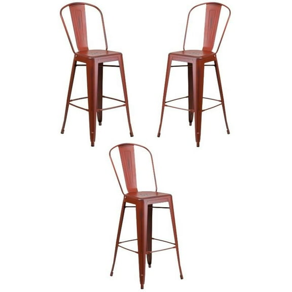 Home Square 30" Metal Bar Stool in Distressed Kelly Red - Set of 3
