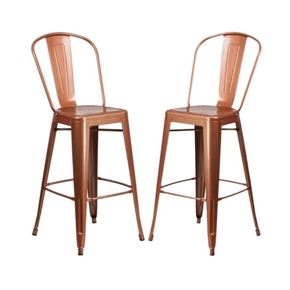 Home Square 30" Metal Curved Slat Back Bar Stool in Copper - Set of 2