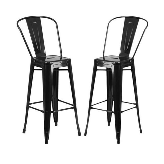 Home Square 30" Metal Steel Bar Stool in Black Finish - Set of 2