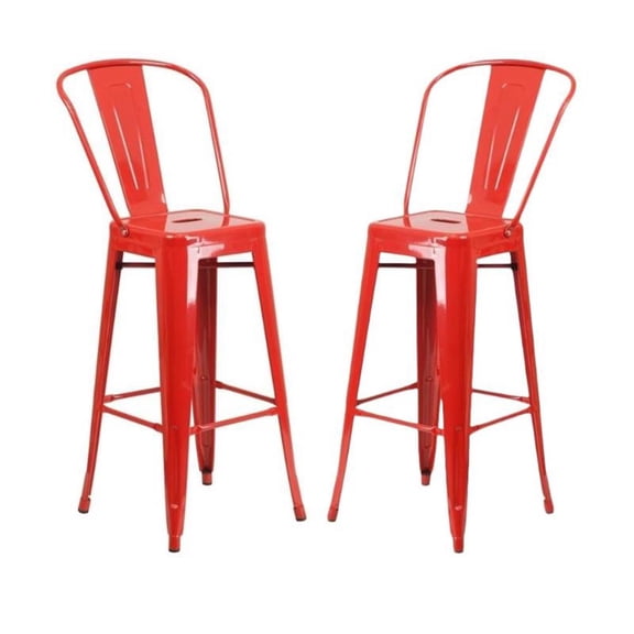 Home Square 30" Metal Steel Bar Stool in Red Finish - Set of 2