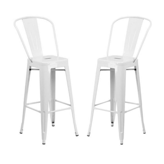 Home Square 30" Metal Steel Bar Stool in White Finish - Set of 2