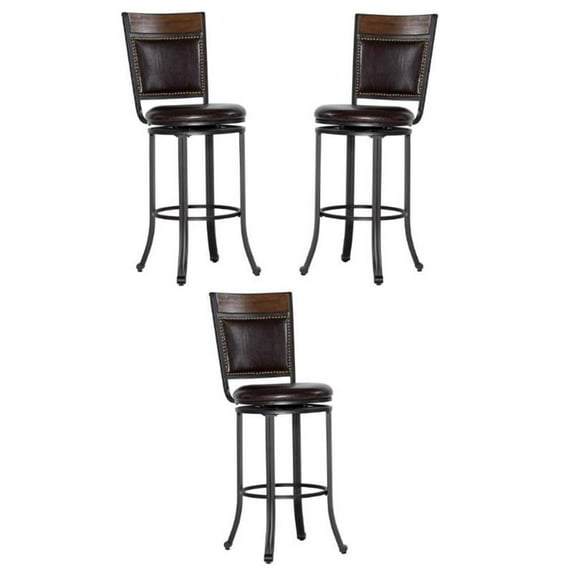 Home Square 30" Metal Swivel Bar Stool in Rustic Umber Brown - Set of 3