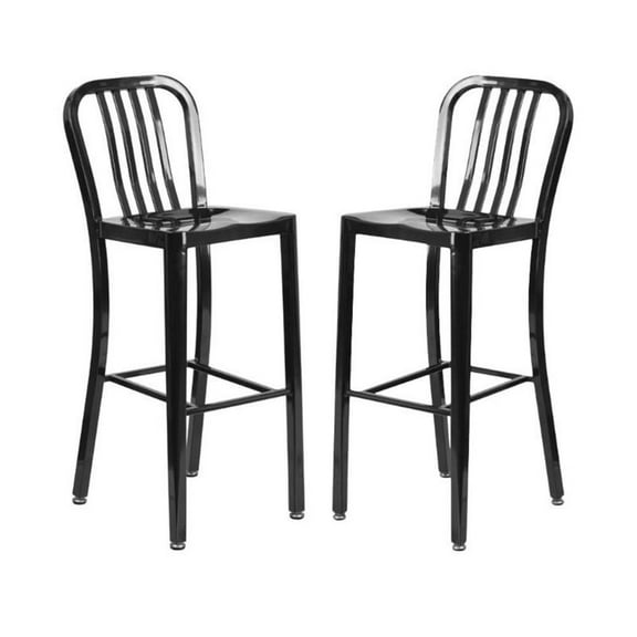 Home Square 30" Metal Vertical Slat Back Bar Stool in Black - Set of 2