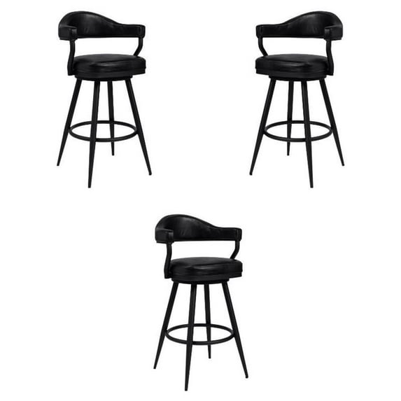 Home Square 30" Modern Faux Leather Barstool in Vintage Black - Set of 3