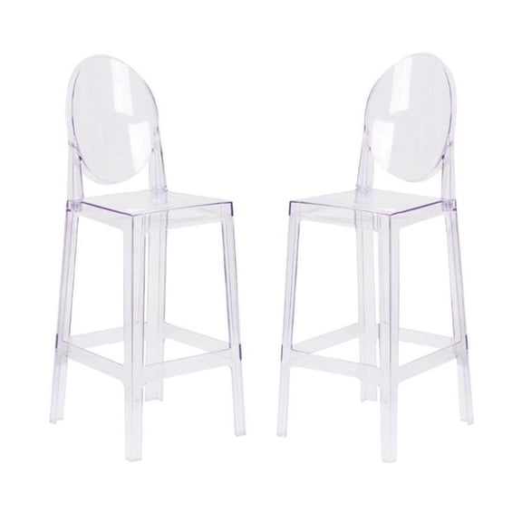 Home Square 30" Oval Back Ghost Bar Stool in Transparent Crystal - Set of 2