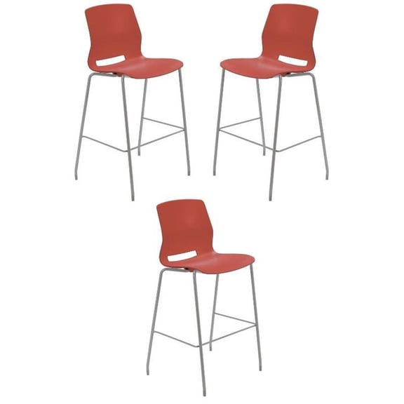 Home Square 30" Plastic Bar Stool in Peri Red - Set of 3