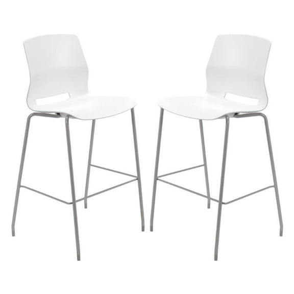 Home Square 30" Plastic Bar Stool in White - Set of 2