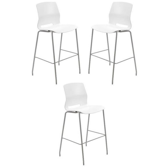 Home Square 30" Plastic Bar Stool in White - Set of 3