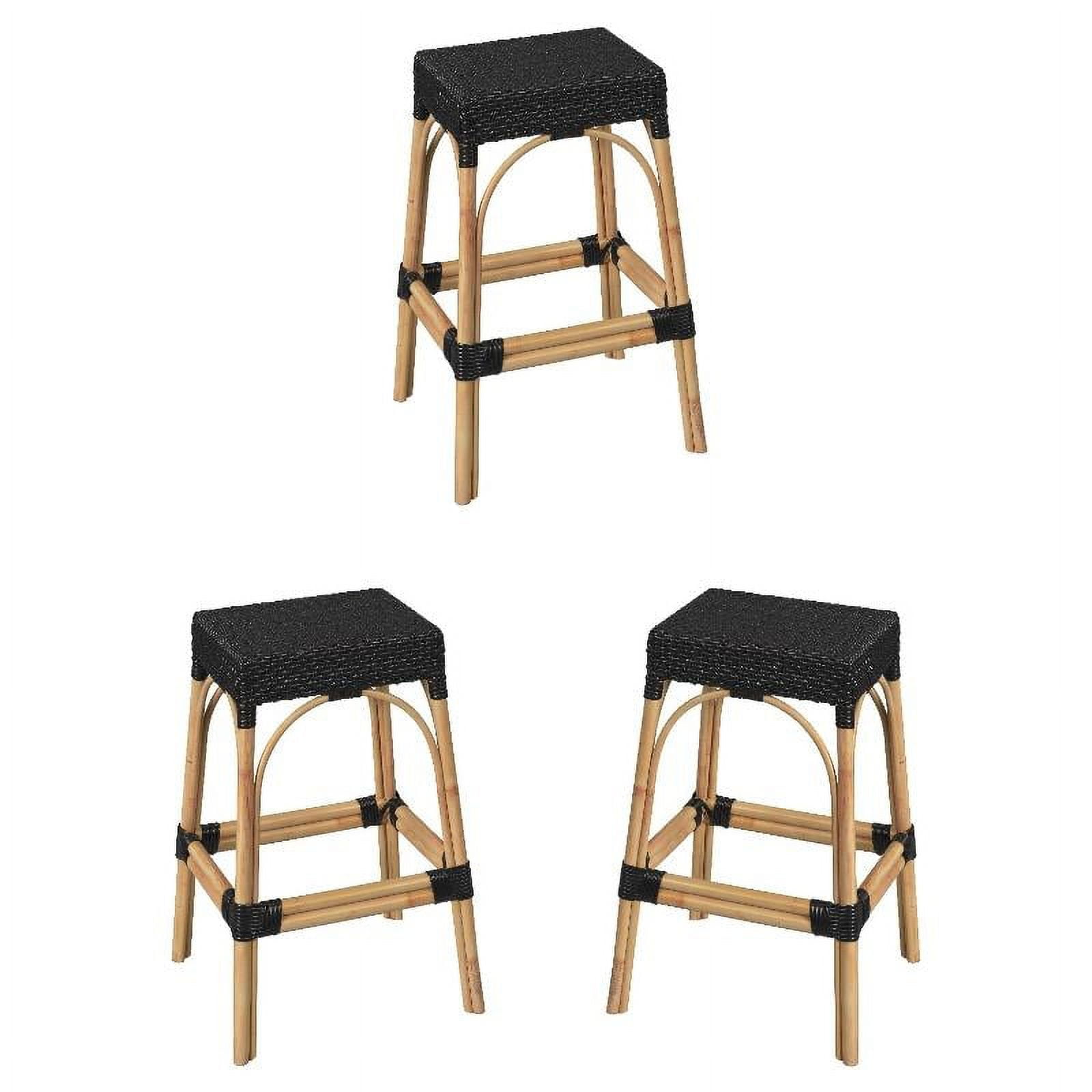 Home Square 30" Rectangular Rattan Bar Stool in Black Set of 3