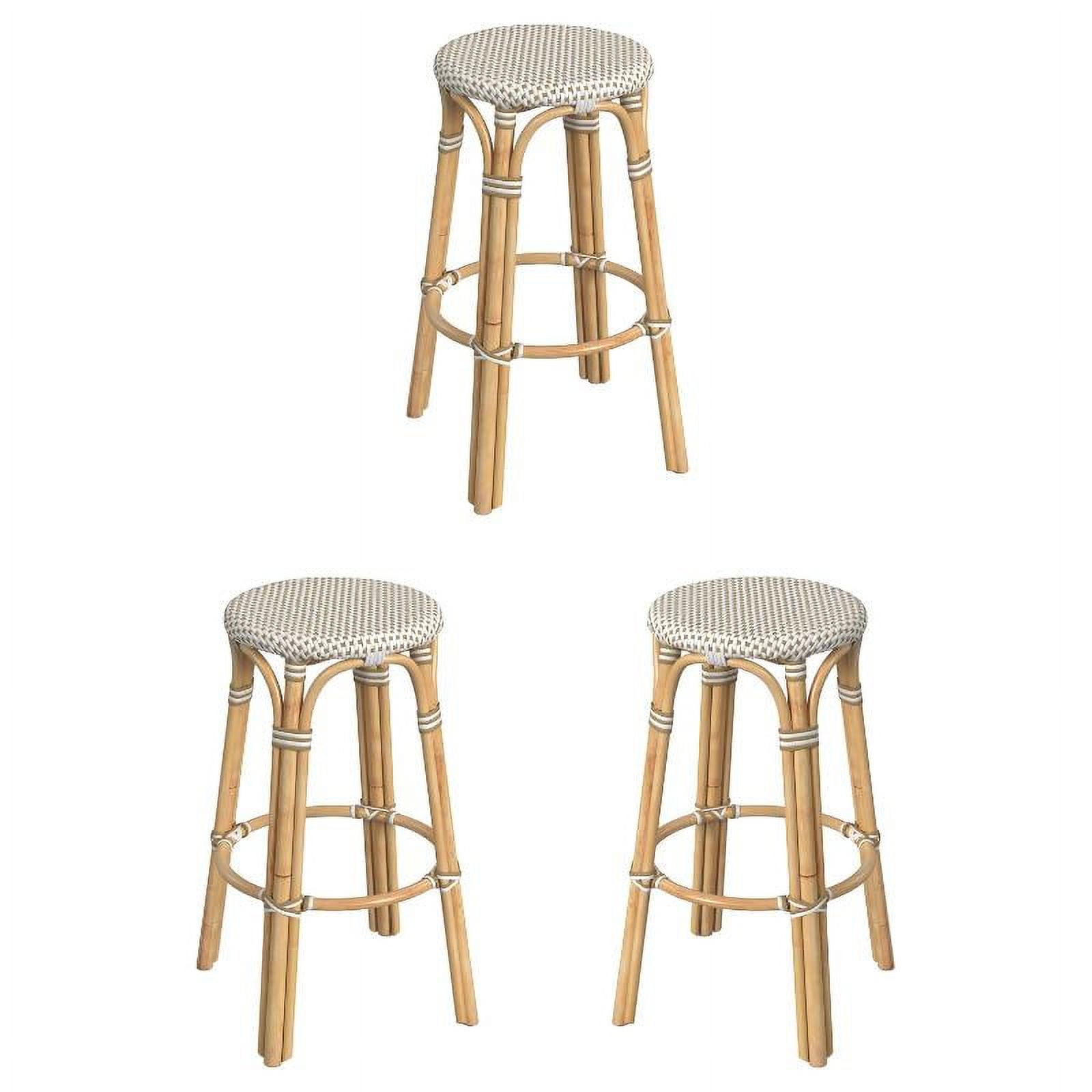 Home Square 30" Round Rattan Bar Stool in White and Tan Dot Set of 3